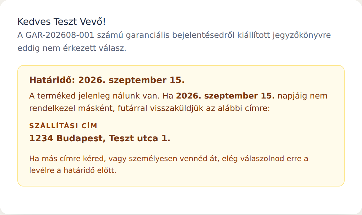 A végső felszólítás levele, ahogy a vásárló megkapja